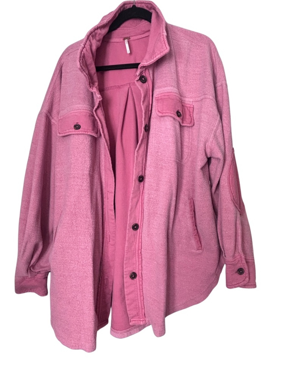 Free People Pink Women's Button-Front Fleece Jacket